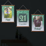Decorative Green Glitter 2 Photos 21st Birthday Hanging Tapestry<br><div class="desc">Decorative Falling Green Glitter with green gradient. Add two pictures.
Great for a fun 21st Birthday Party.</div>