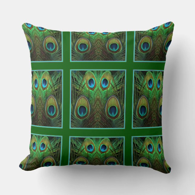 Decorative Green Peacock Feathers Pattern Pillows (Front)