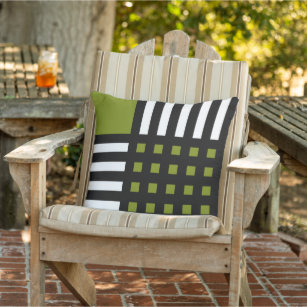 Decorative Green White Black Grid Stripe Pattern Outdoor Pillow