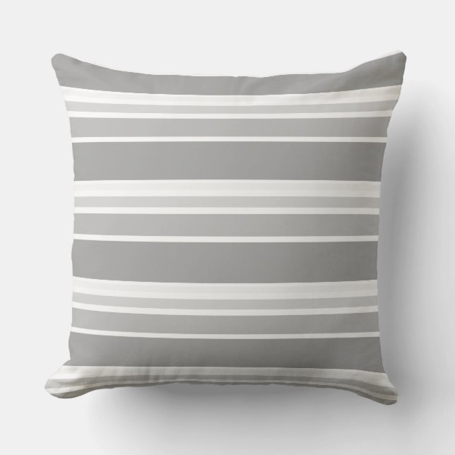 Decorative Grey And White Stripe Throw Pillow (Front)
