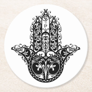 Decorative Hamsa Design Round Paper Coaster