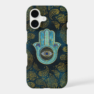 Decorative Hamsa Hand with paisley background