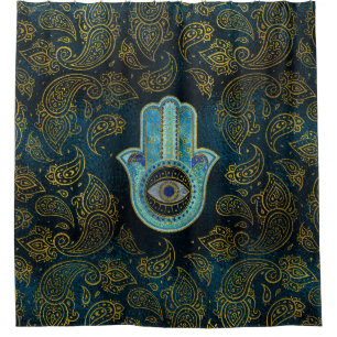 Decorative Hamsa Hand with paisley background