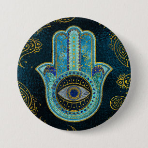 Decorative Hamsa Hand with paisley background 3 Inch Round Button