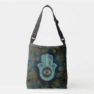 Decorative Hamsa Hand with paisley background Crossbody Bag
