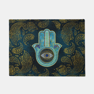Decorative Hamsa Hand with paisley background Doormat