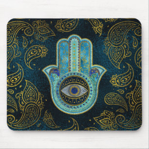 Decorative Hamsa Hand with paisley background Mouse Pad