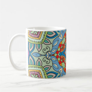 Decorative hand drawn seamless pattern. Colourful  Coffee Mug
