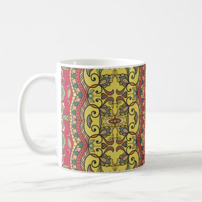 Decorative hand drawn seamless pattern. Colourful  Coffee Mug (Left)