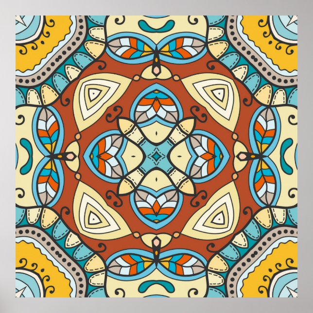 Decorative hand drawn seamless pattern. Colourful  Poster (Front)