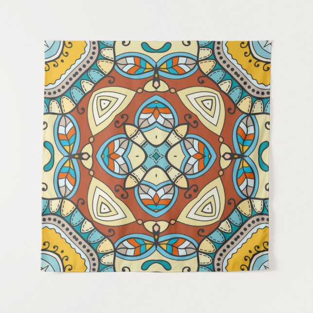 Decorative hand drawn seamless pattern. Colourful  Tapestry (Front)