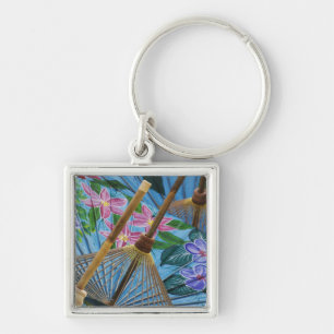 Decorative hand painted umbrellas in the village keychain