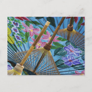 Decorative hand painted umbrellas in the village postcard