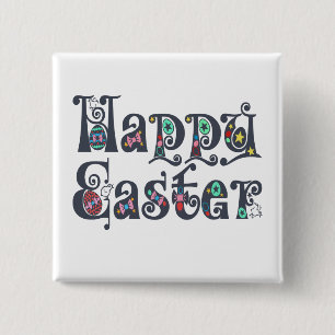 Decorative Happy Easter Typography   Pin Button