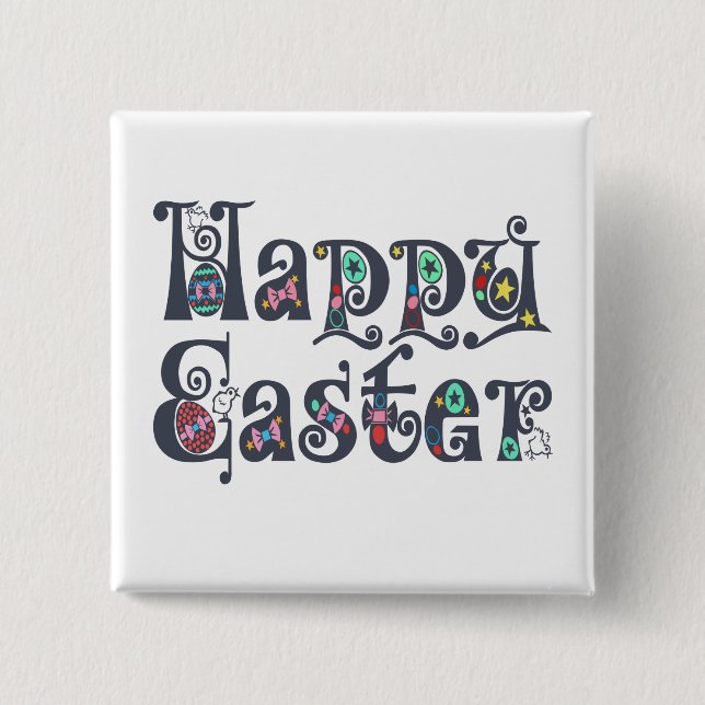 Decorative Happy Easter Typography | Pin Button (Front)