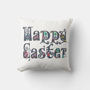 Decorative Happy Easter Typography Throw Pillow