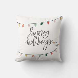 Decorative Happy Holidays Christmas Lights Throw Pillow