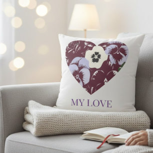 Decorative Heart Pillow of Violets "MY LOVE"