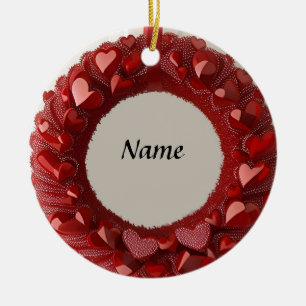 Decorative Heart Wreath with Bright Red Hearts  Ceramic Ornament