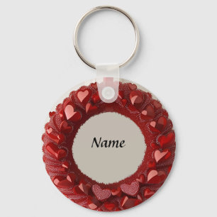 Decorative Heart Wreath with Bright Red Hearts  Keychain