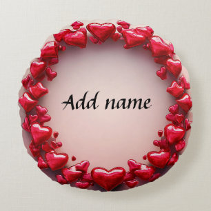 Decorative Heart Wreath with Bright Red Hearts  Round Pillow