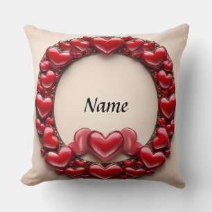 Decorative Heart Wreath with Bright Red Hearts Throw Pillow