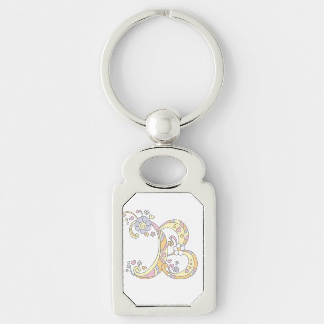 Decorative hearts flowers initial letter B keyring (Front)