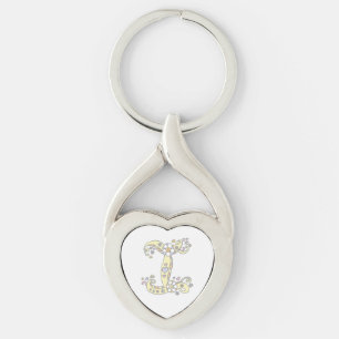 Decorative hearts flowers initial letter I keyring