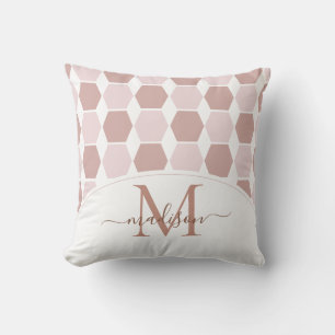 Decorative Hexagon Pattern Shapes Monogram  Throw Pillow