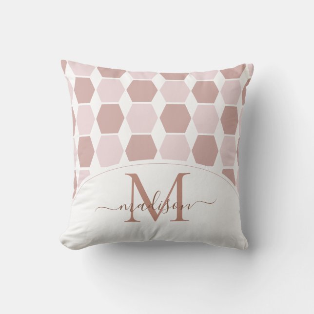 Decorative Hexagon Pattern Shapes Monogram  Throw Pillow (Front)
