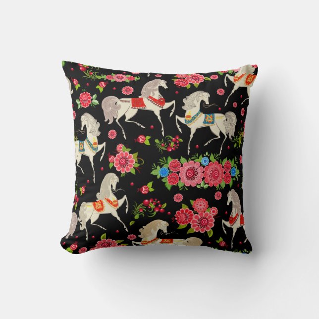 Decorative Horses Throw Pillow (Front)