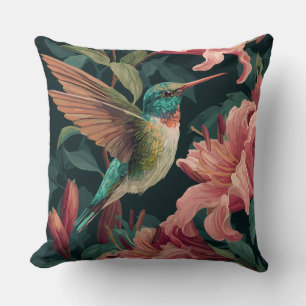 Decorative Humming Bird Flowers Throw Pillow