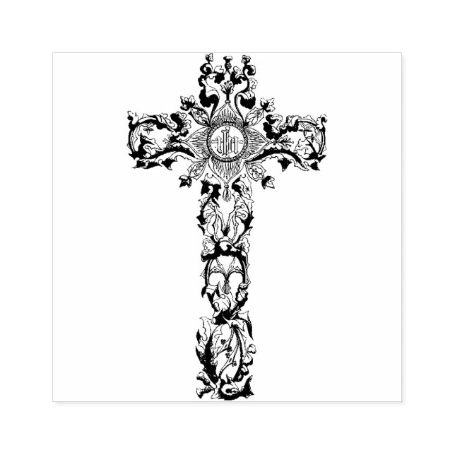 Decorative IHS Catholic Christian Cross Rubber Stamp (Imprint)
