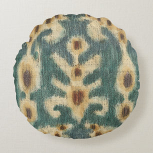 Decorative Ikat Fabric Design by Chariklia Zarris Round Pillow