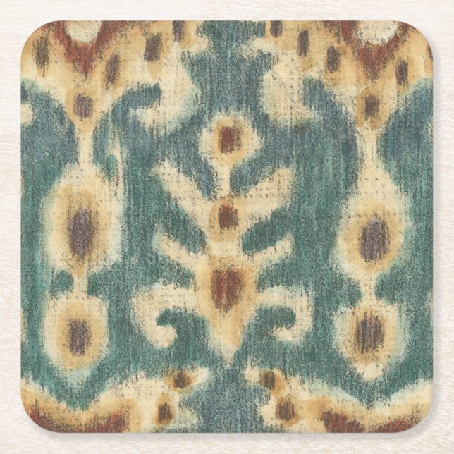 Decorative Ikat Fabric Design by Chariklia Zarris Square Paper Coaster (Front)