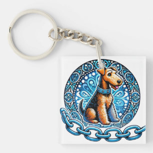 Decorative Illustration of a Terrier Dog Keychain