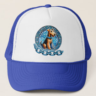 Decorative Illustration of a Terrier Dog Trucker Hat