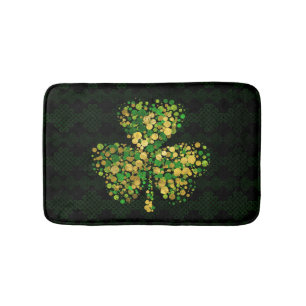 Decorative Irish Shamrock -Clover Gold and Green Bath Mat