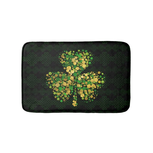Decorative Irish Shamrock -Clover Gold and Green Bath Mat (Front)