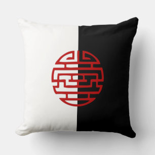 Decorative japanese traditional black white red throw pillow