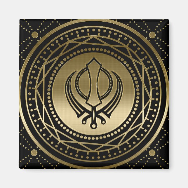 Decorative Khanda symbol gold on black Magnet (Front)