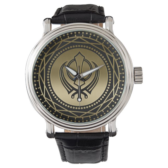 Decorative Khanda symbol gold on black Watch (Front)