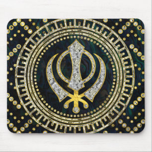 Decorative Khanda symbol with gemstones & gold Mouse Pad
