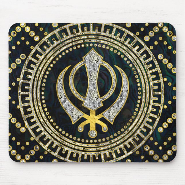 Decorative Khanda symbol with gemstones & gold Mouse Pad (Front)