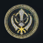 Decorative Khanda symbol with gemstones & gold Round Clock<br><div class="desc">Decorative Khanda symbol with gemstones & gold</div>