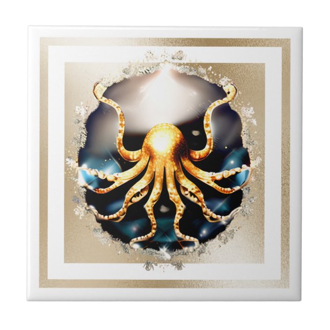 Decorative kraken gold ocean sea creature glam tile (Front)