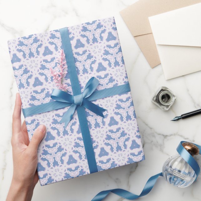 Decorative Lace Triangles Blue White Wrapping Paper (Gifting)