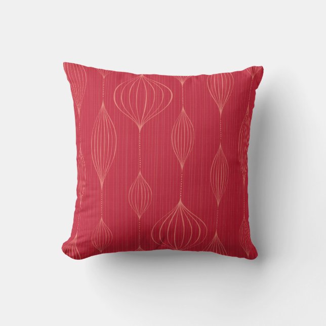 Decorative Lanterns Pattern on Dark Red Throw Pillow (Front)