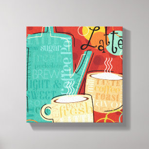 Decorative Latte Pot and Cups Canvas Print