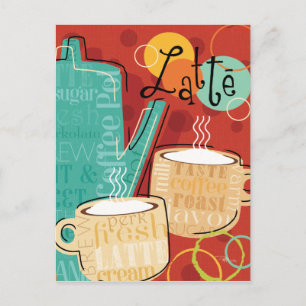 Decorative Latte Pot and Cups Postcard